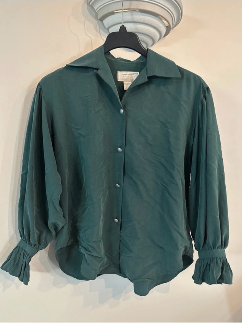 Vintage 90s Express Sage Green Blouse Puff Shoulder Whimsigoth Fairy